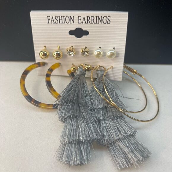 “ Victoria”6 Earrings Collection Bohemian Geometric Sets  Tassel Long 18k Gold - Picture 4 of 4